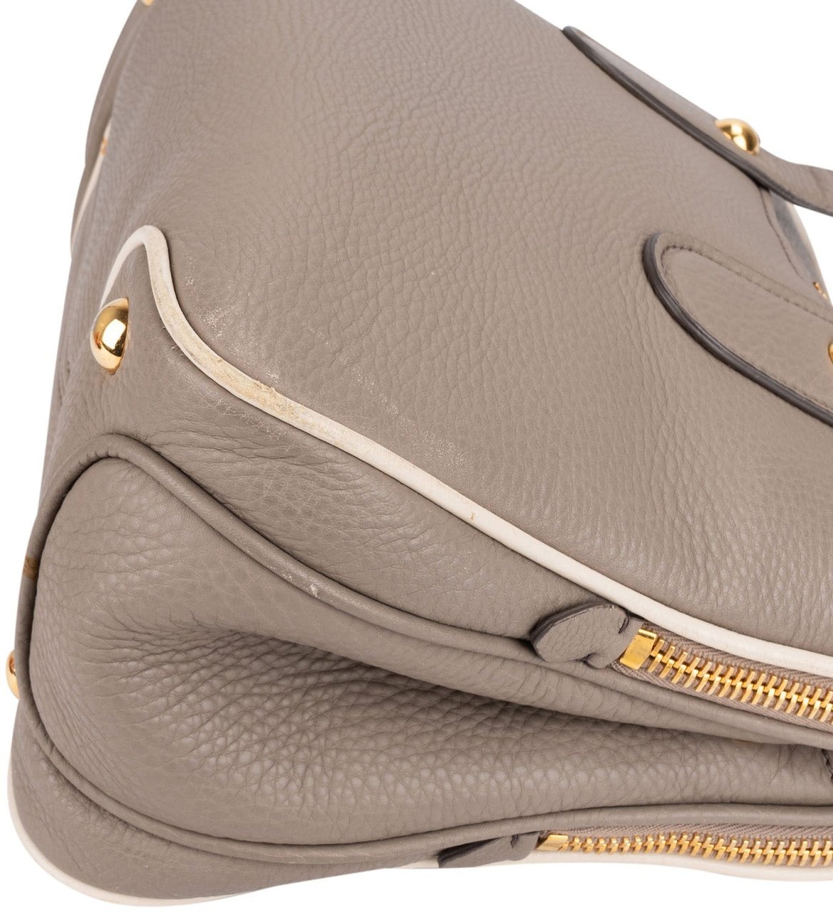 Miu Miu Vitello Daino Leather Bauletto Handbag Donkergrijs