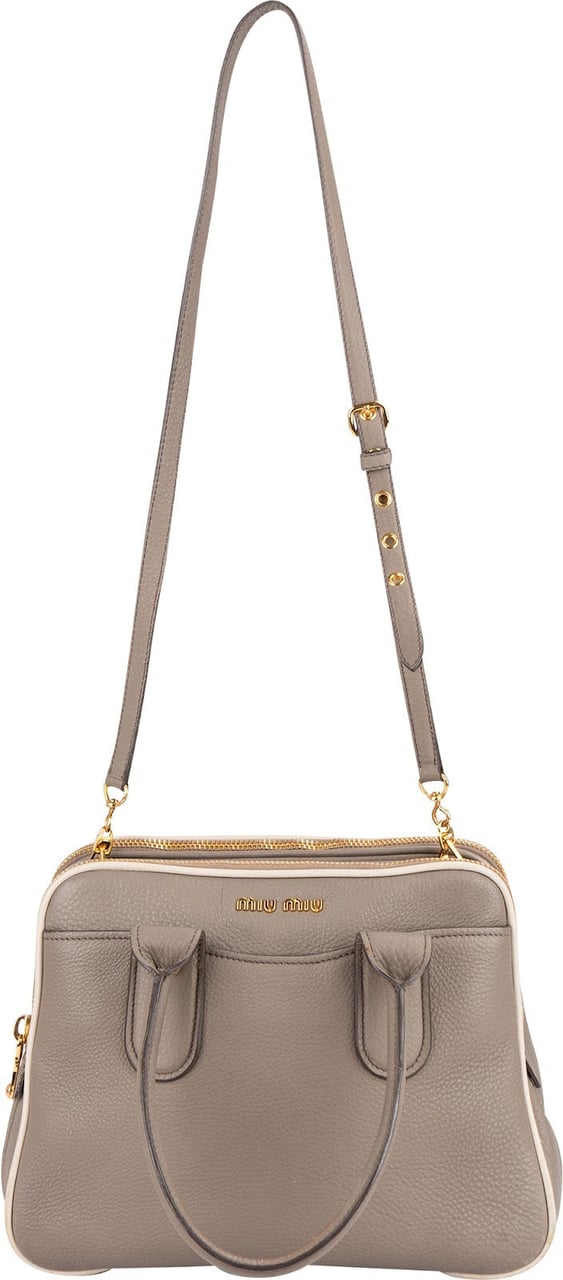 Miu Miu Vitello Daino Leather Bauletto Handbag Donkergrijs