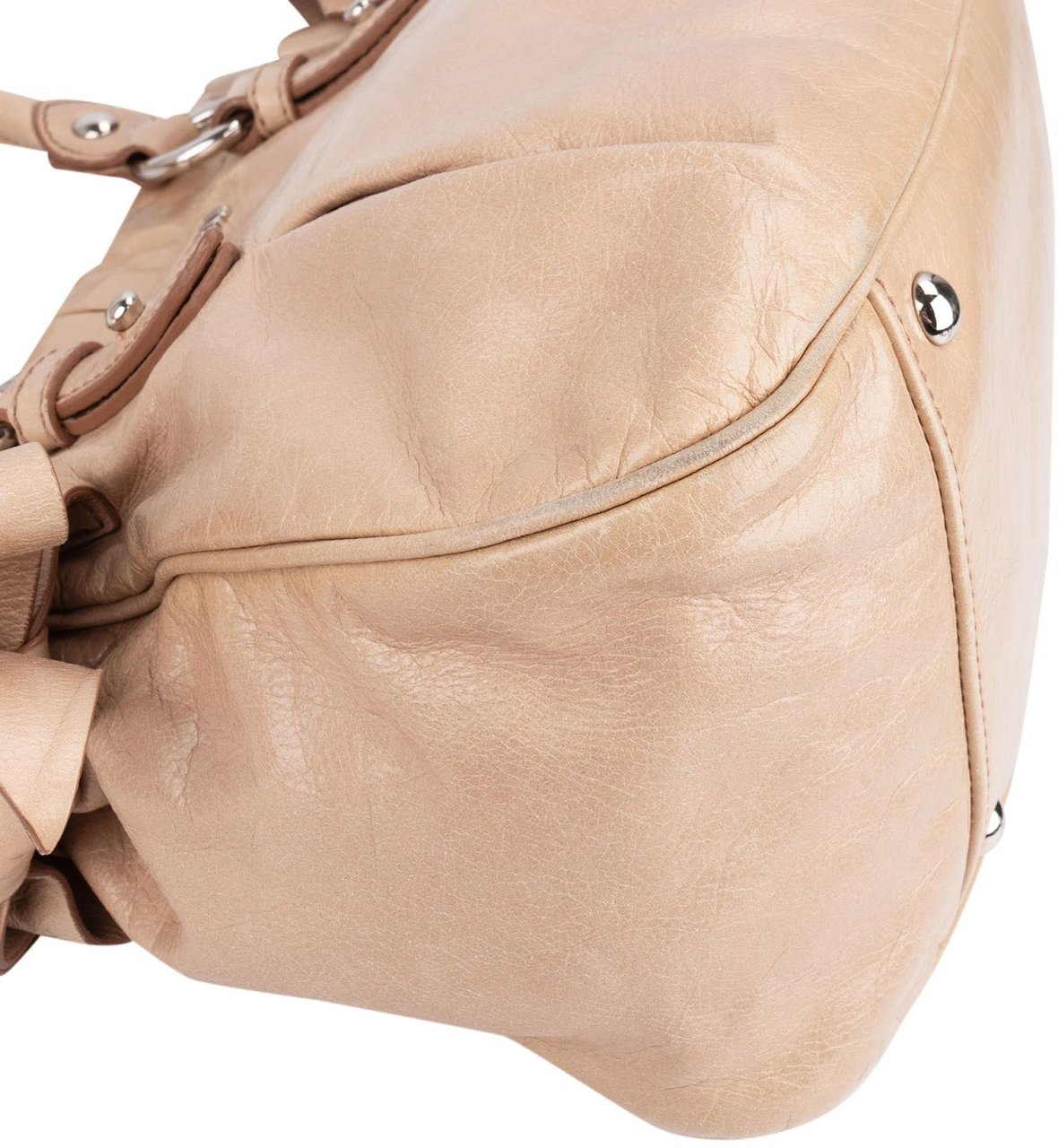 Miu Miu Vitello Lux Bow Bag Handbag Beige
