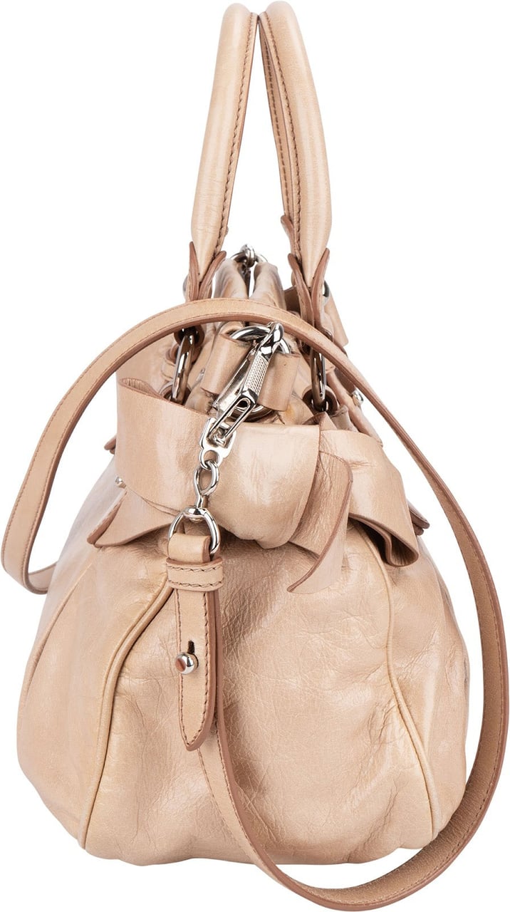 Miu Miu Vitello Lux Bow Bag Handbag Beige