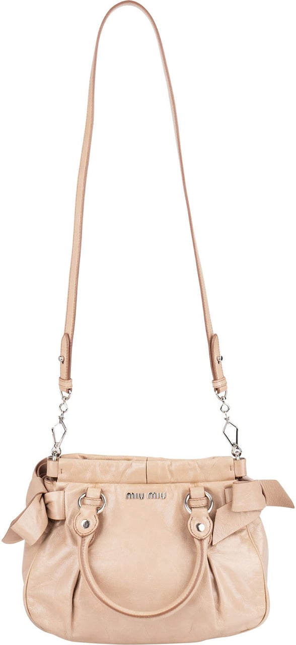 Miu Miu Vitello Lux Bow Bag Handbag Beige
