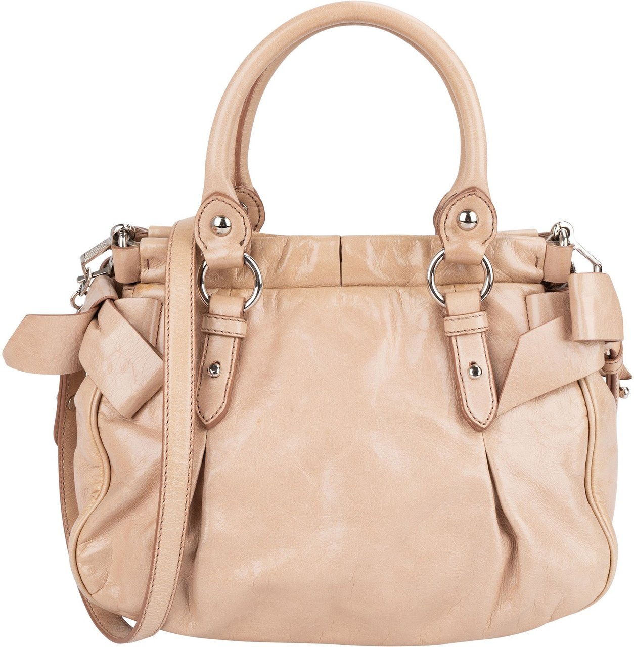 Miu Miu Vitello Lux Bow Bag Handbag Beige