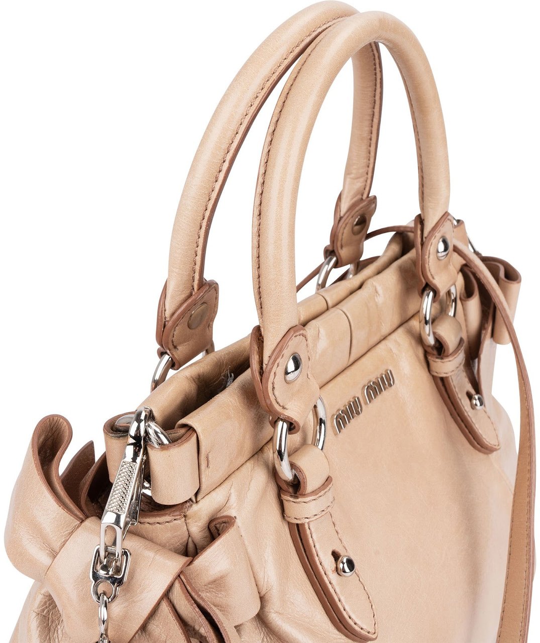 Miu Miu Vitello Lux Bow Bag Handbag Beige