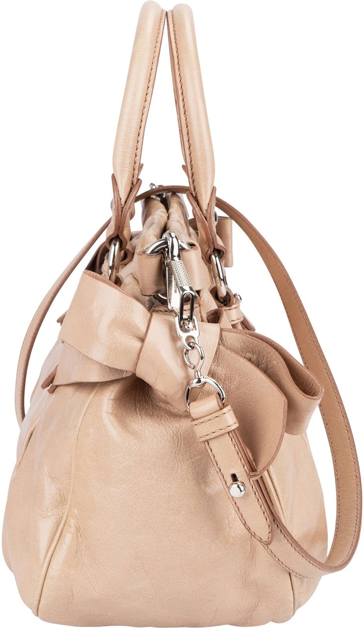 Miu Miu Vitello Lux Bow Bag Handbag Beige