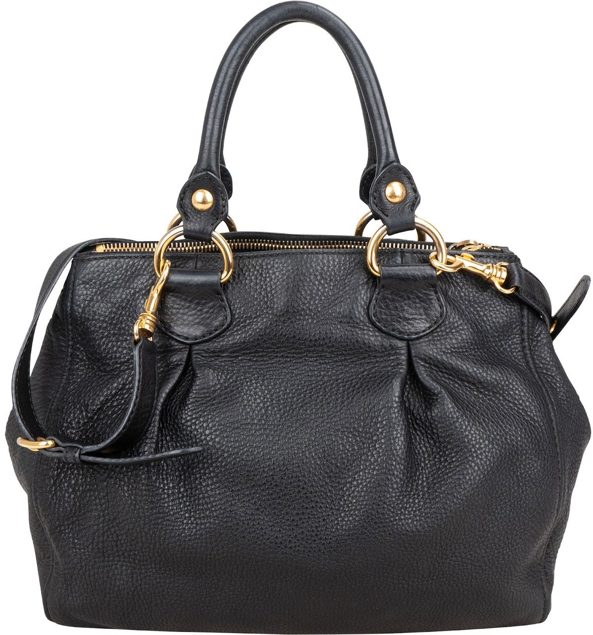 Miu Miu Vitello Daino Leather Tote Hobo Handbag Zwart