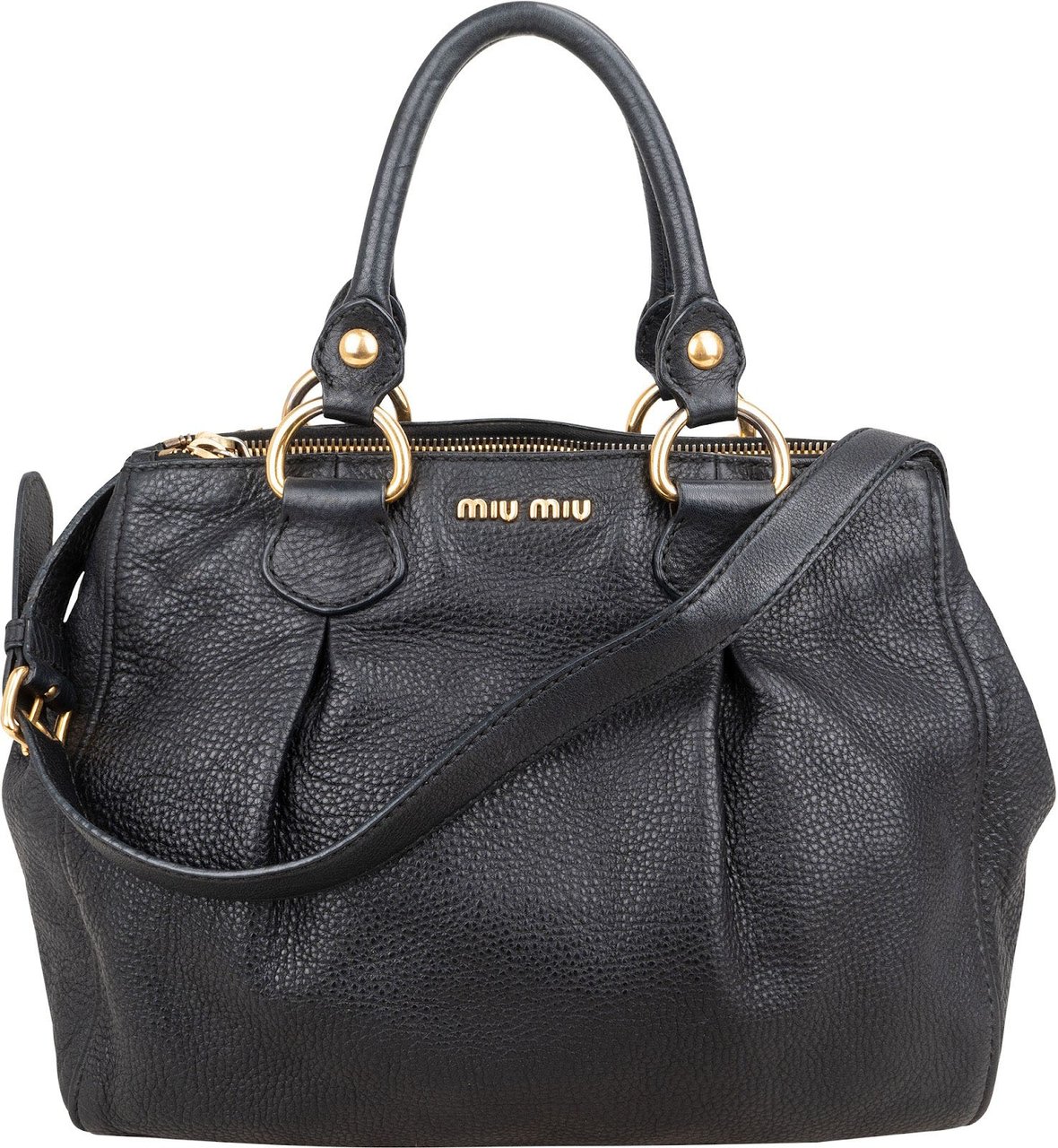 Miu Miu Vitello Daino Leather Tote Hobo Handbag Zwart