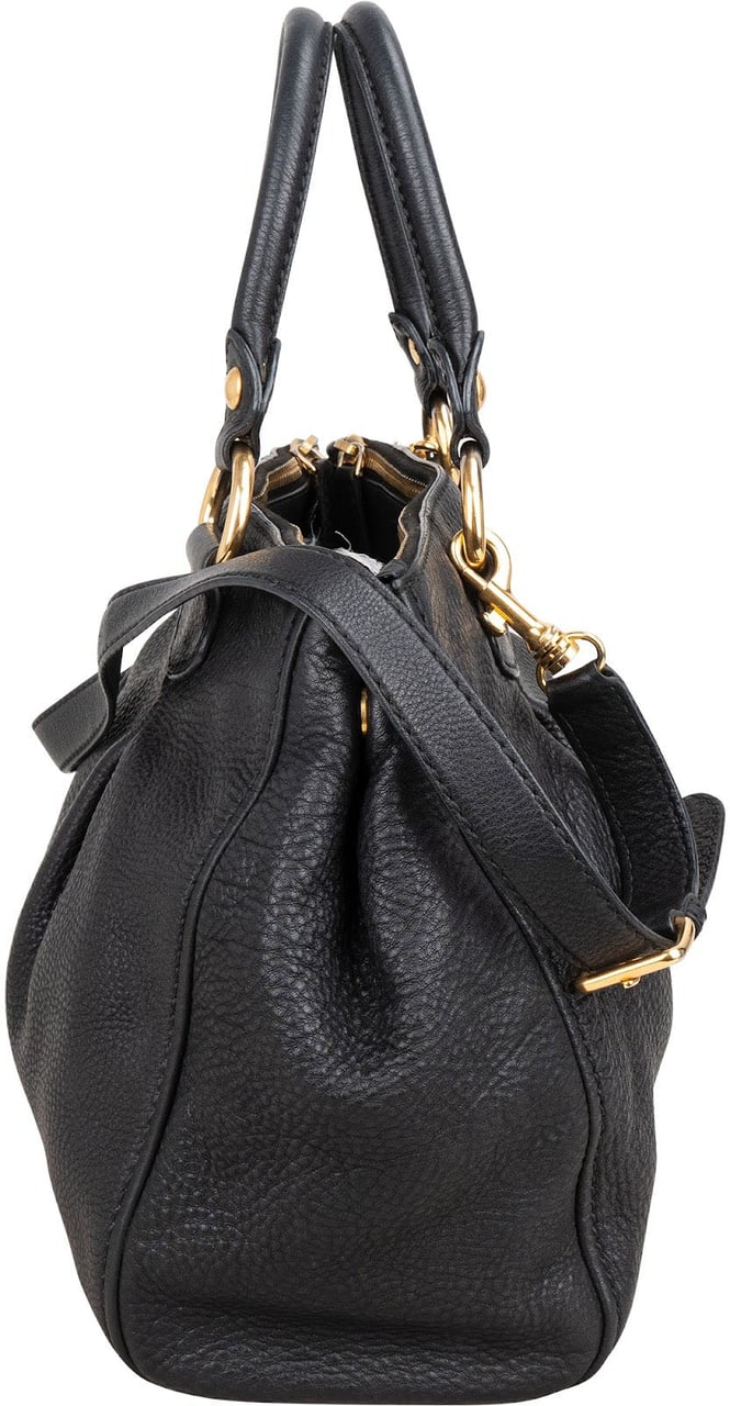 Miu Miu Vitello Daino Leather Tote Hobo Handbag Zwart
