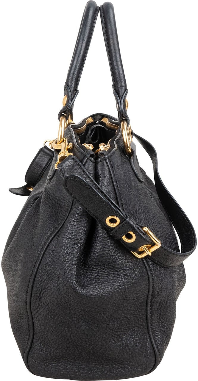 Miu Miu Vitello Daino Leather Tote Hobo Handbag Zwart