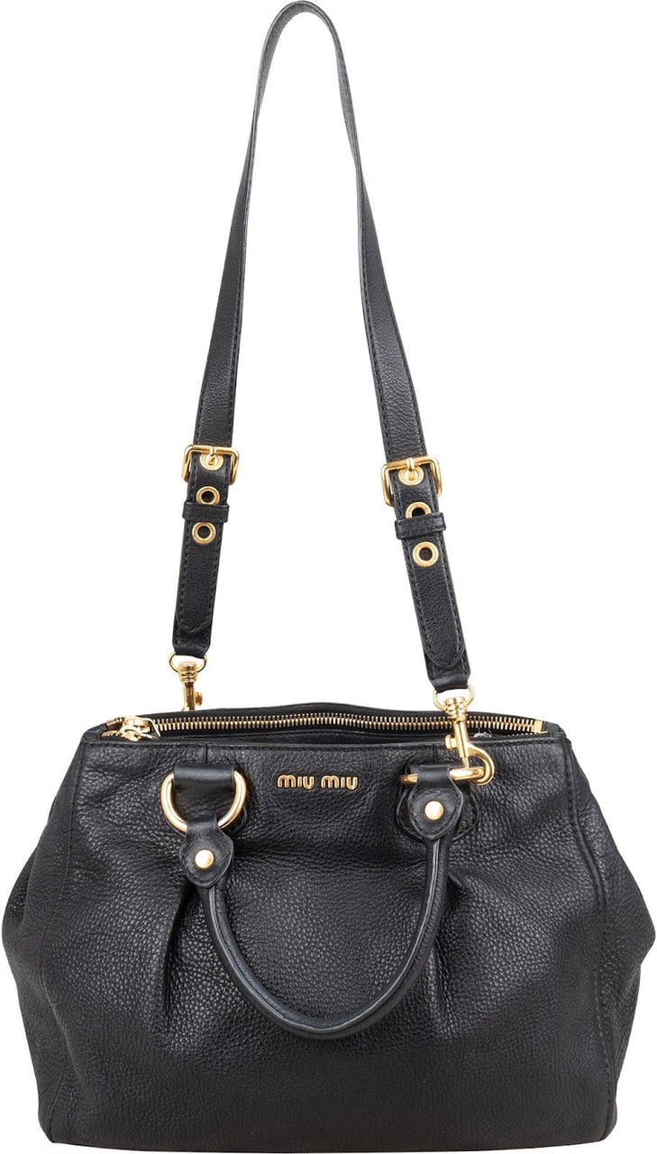 Miu Miu Vitello Daino Leather Tote Hobo Handbag Zwart