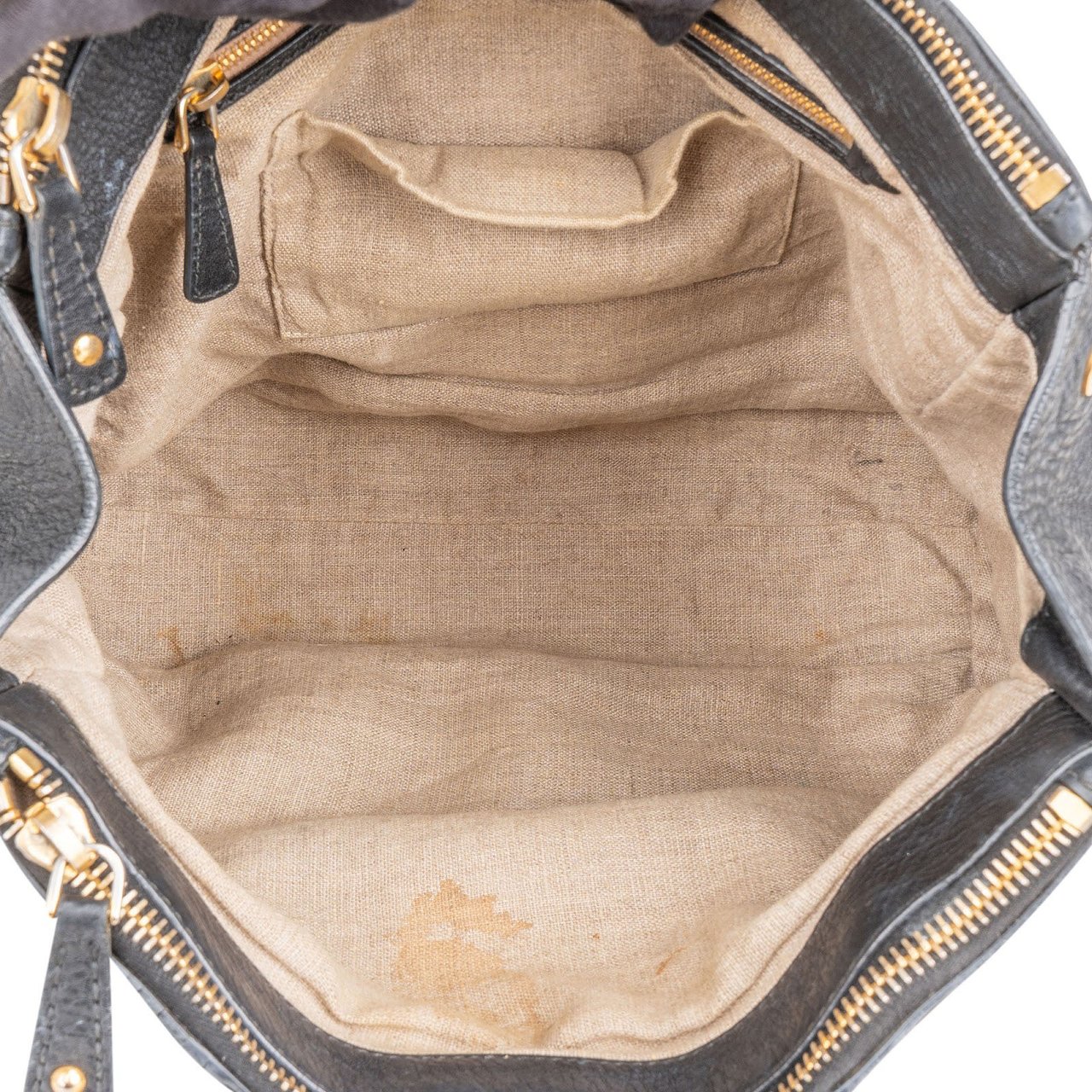 Miu Miu Vitello Daino Leather Tote Hobo Handbag Zwart