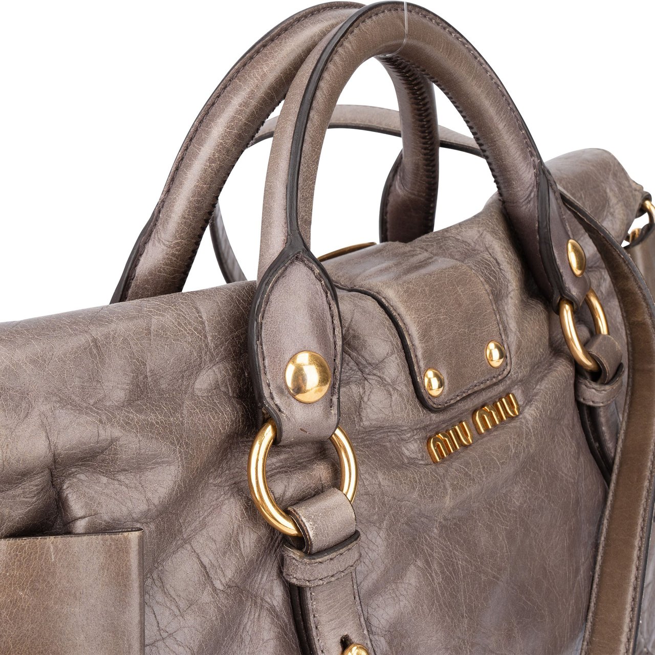 Miu Miu Miu Miu Grey Leather Lock Handbag Divers