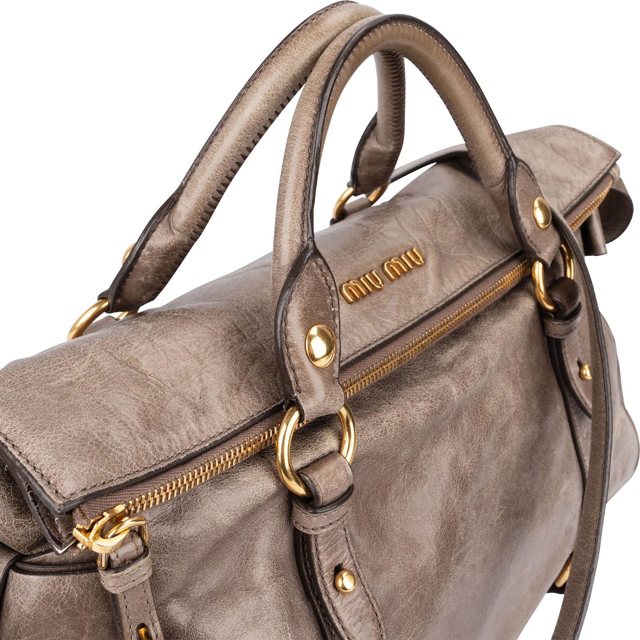 Miu Miu Vitello Lux Leather Bow Handbag Neutraal