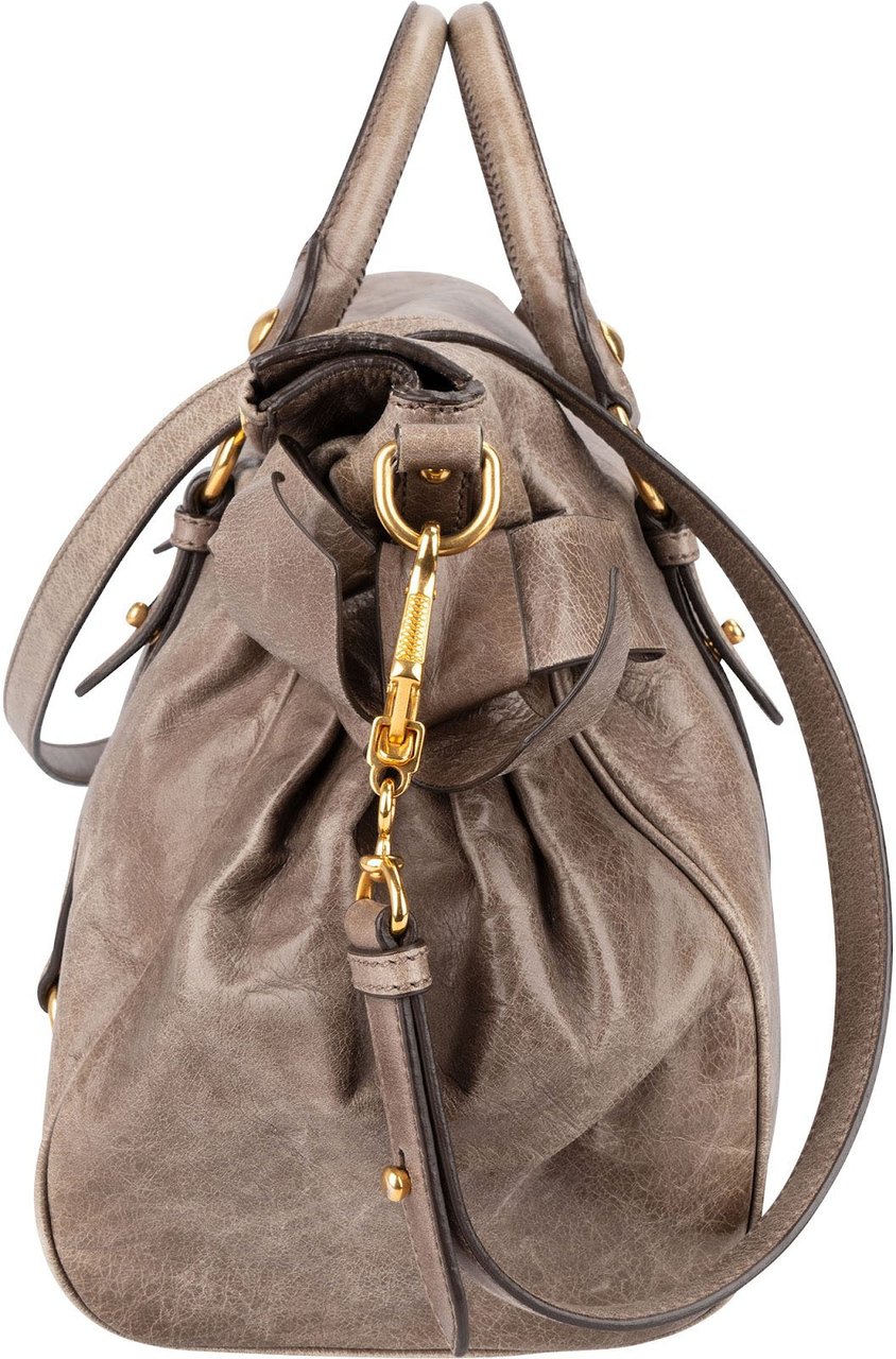 Miu Miu Vitello Lux Leather Bow Handbag Neutraal