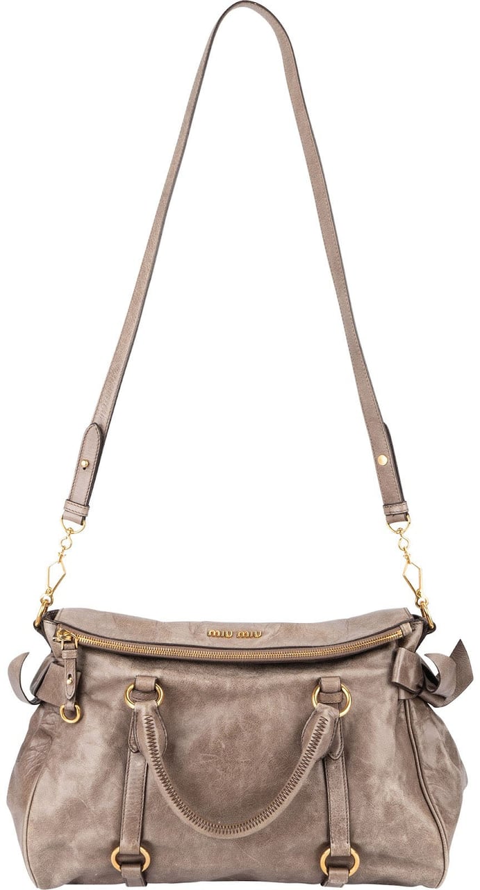 Miu Miu Vitello Lux Leather Bow Handbag Neutraal