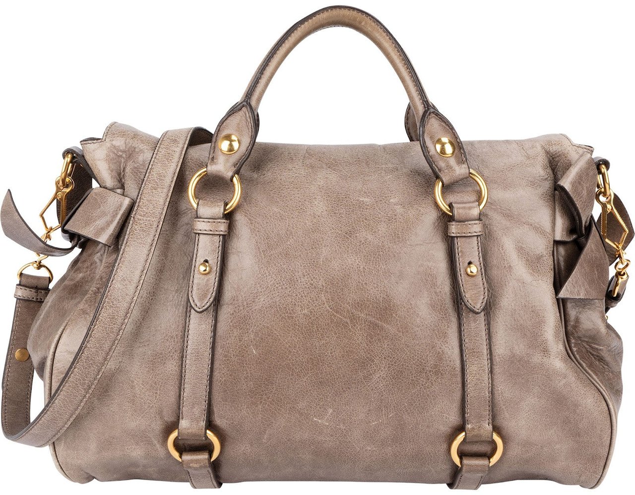 Miu Miu Vitello Lux Leather Bow Handbag Neutraal