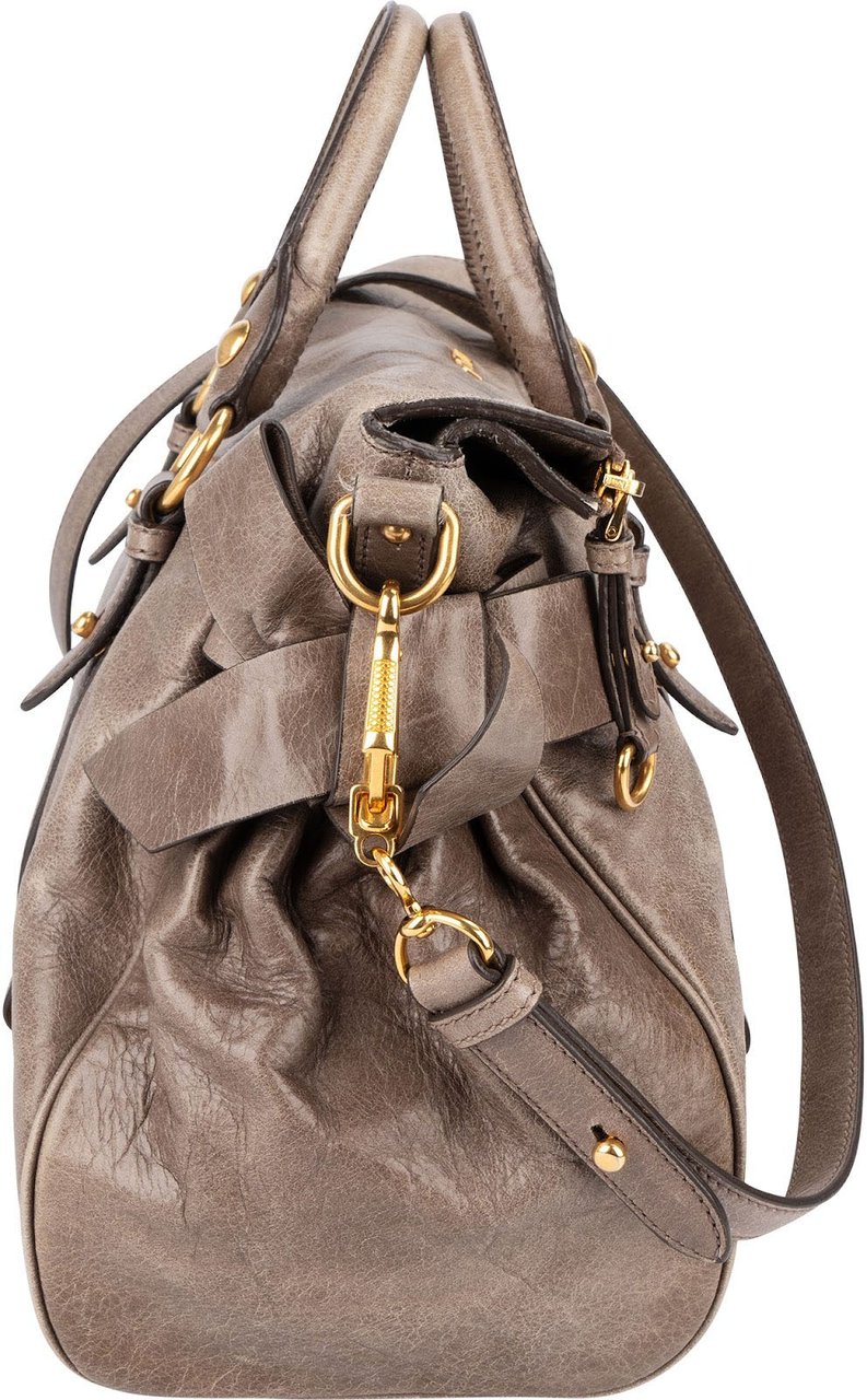 Miu Miu Vitello Lux Leather Bow Handbag Neutraal
