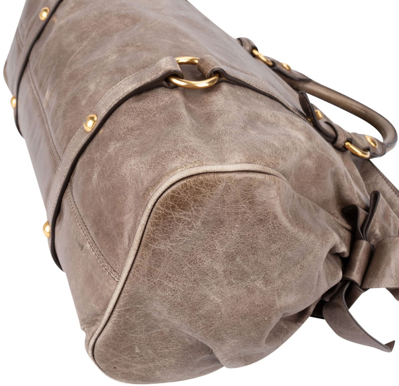 Miu Miu Vitello Lux Leather Bow Handbag Neutraal