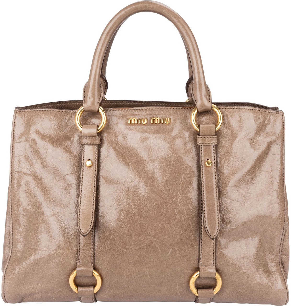Miu Miu Vitello Lux Leather Tote Handbag Donkergrijs