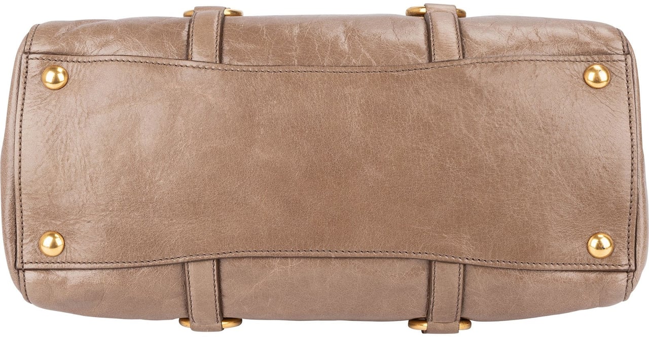 Miu Miu Vitello Lux Leather Tote Handbag Donkergrijs