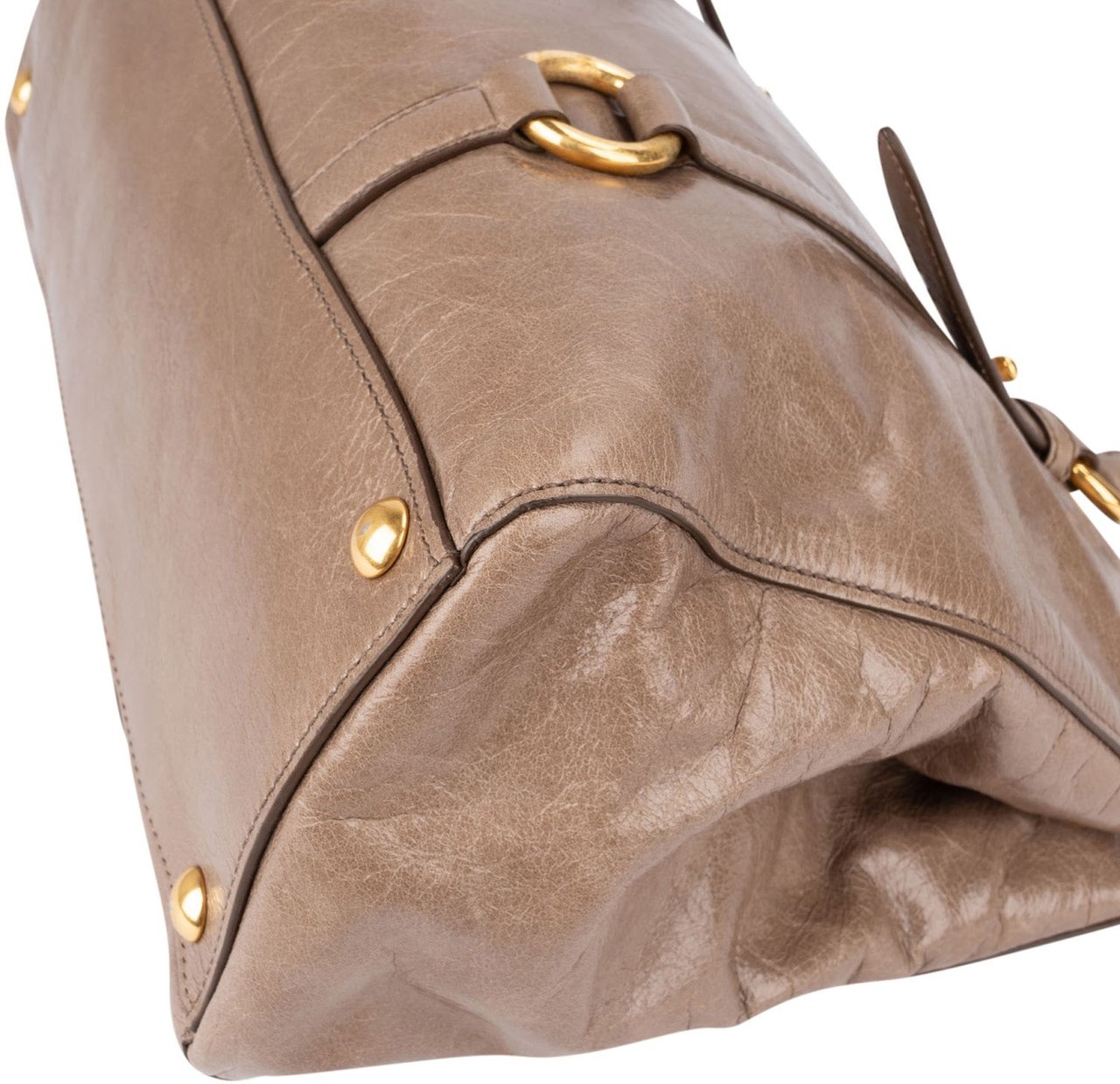 Miu Miu Vitello Lux Leather Tote Handbag Donkergrijs