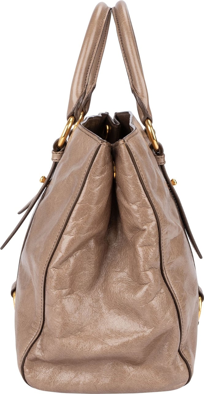 Miu Miu Vitello Lux Leather Tote Handbag Donkergrijs
