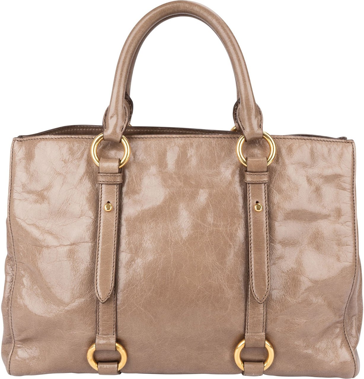 Miu Miu Vitello Lux Leather Tote Handbag Donkergrijs
