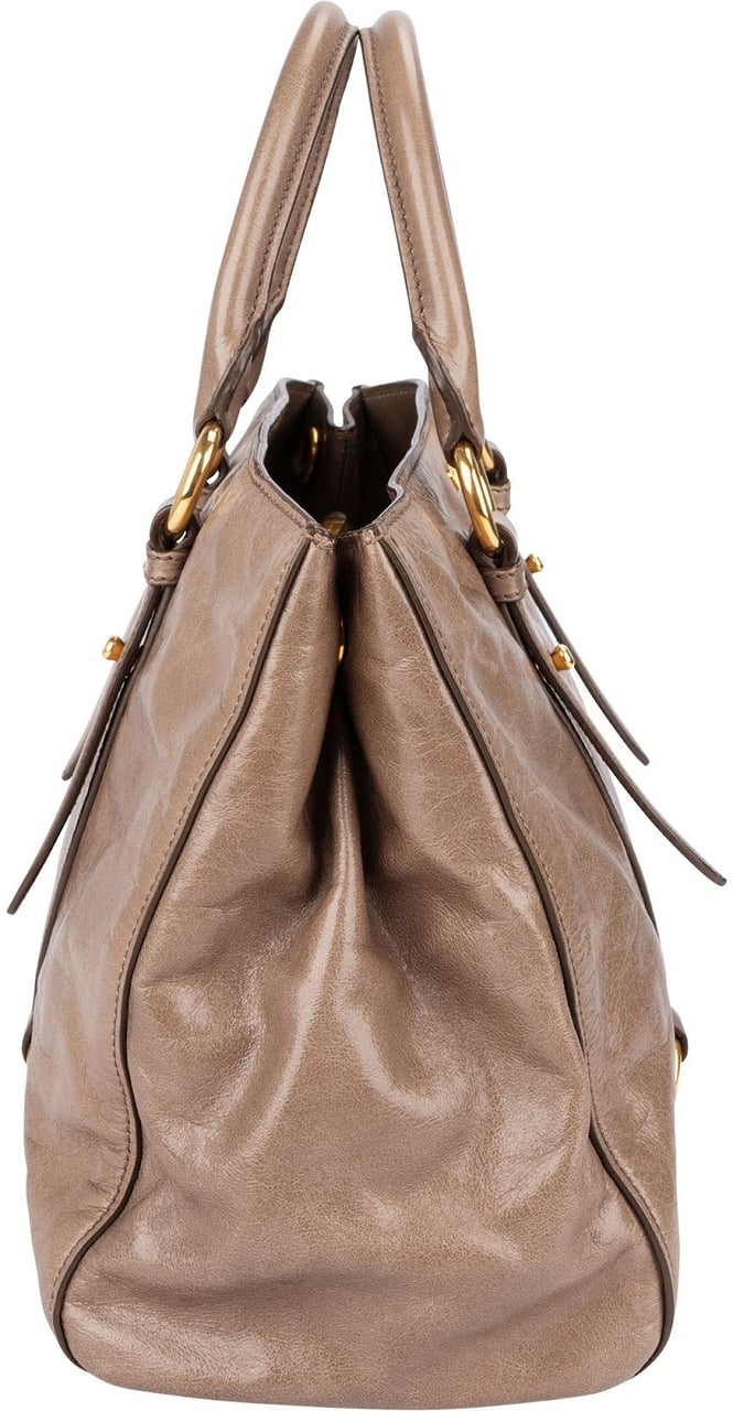 Miu Miu Vitello Lux Leather Tote Handbag Donkergrijs