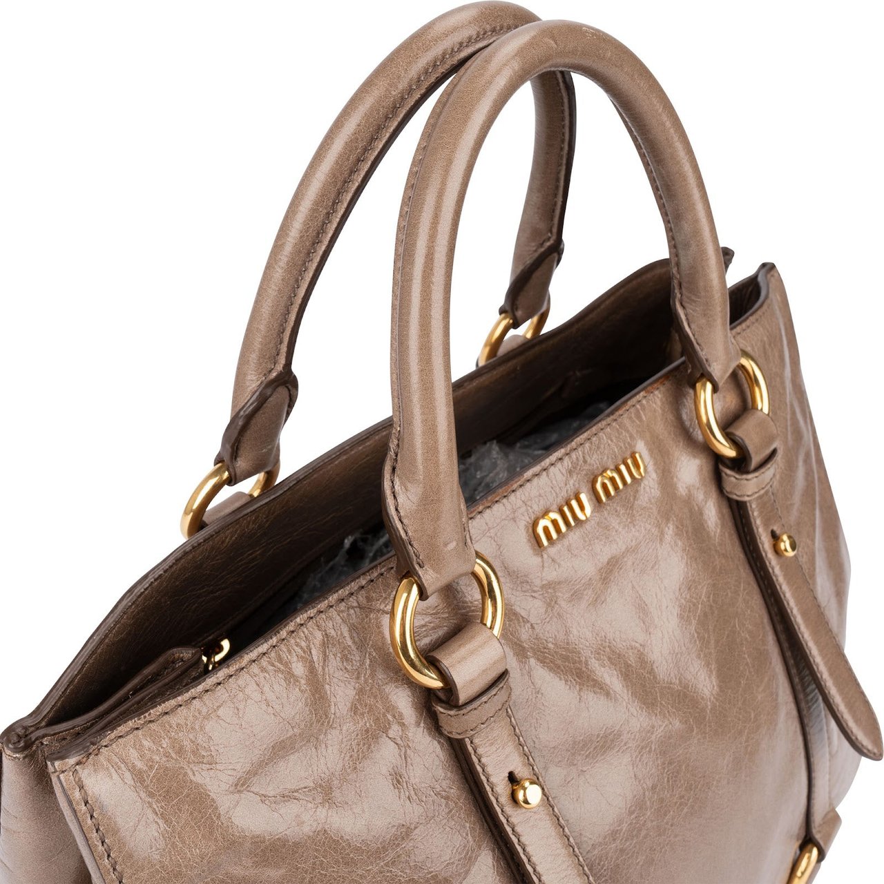 Miu Miu Vitello Lux Leather Tote Handbag Donkergrijs