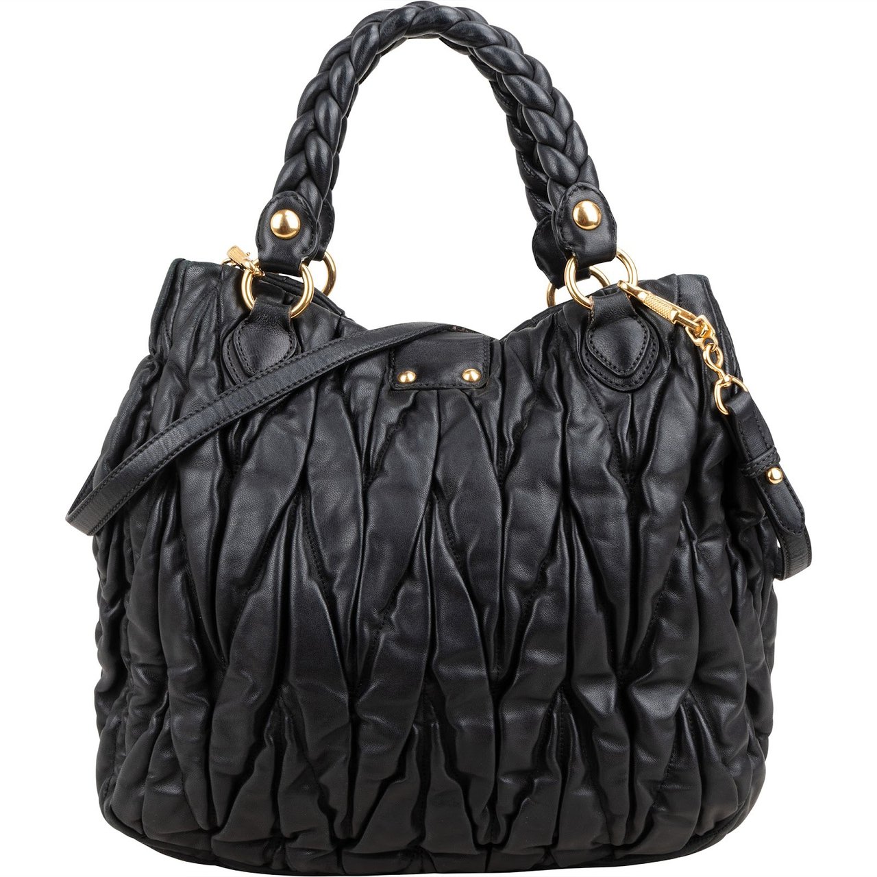 Miu Miu Matelassé Nappa Leather Coffer Handbag Zwart