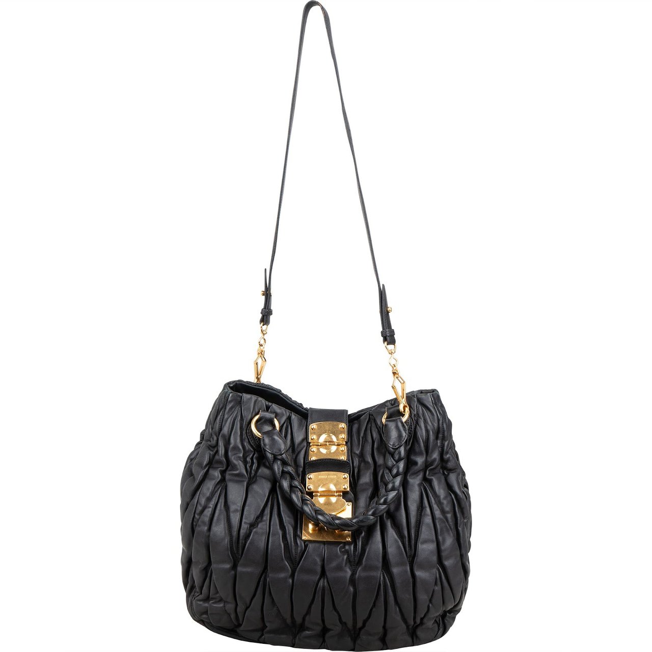 Miu Miu Matelassé Nappa Leather Coffer Handbag Zwart