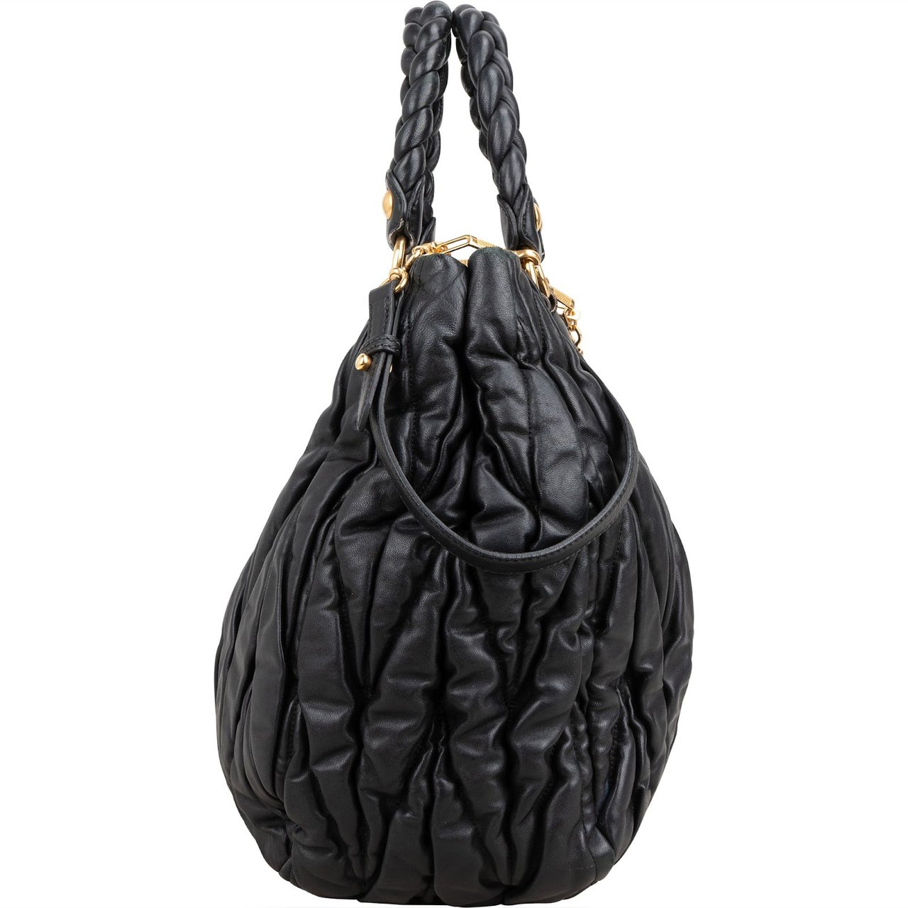 Miu Miu Matelassé Nappa Leather Coffer Handbag Zwart