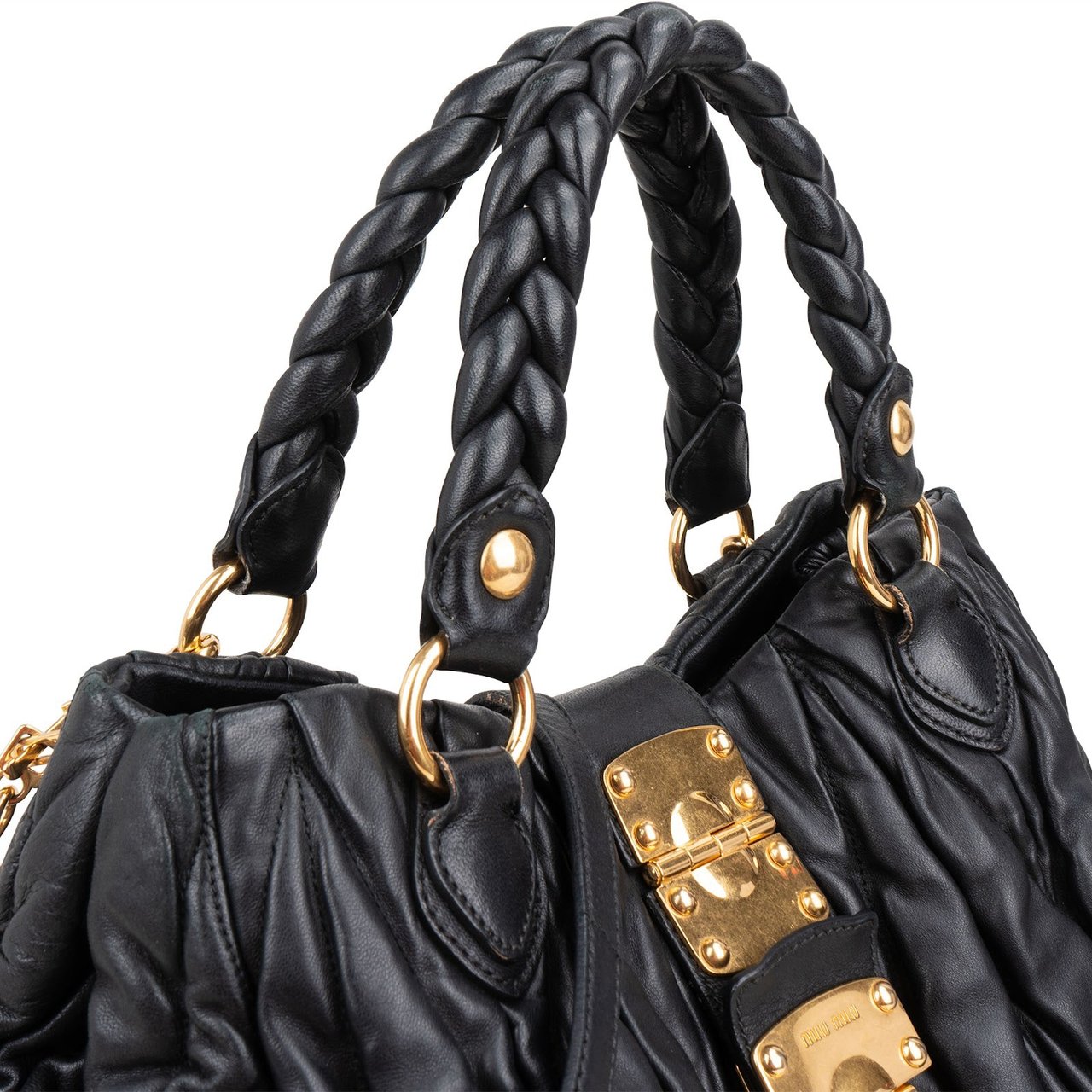 Miu Miu Matelassé Nappa Leather Coffer Handbag Zwart