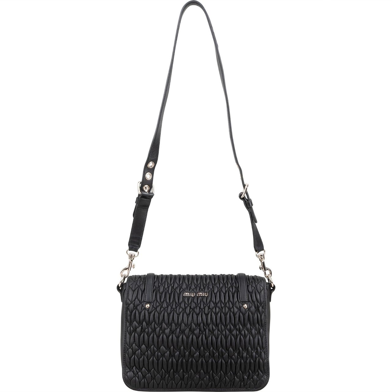 Miu Miu Matelassé Nappa Leather Cuir Turnlock Flap Crossbody Bag Zwart