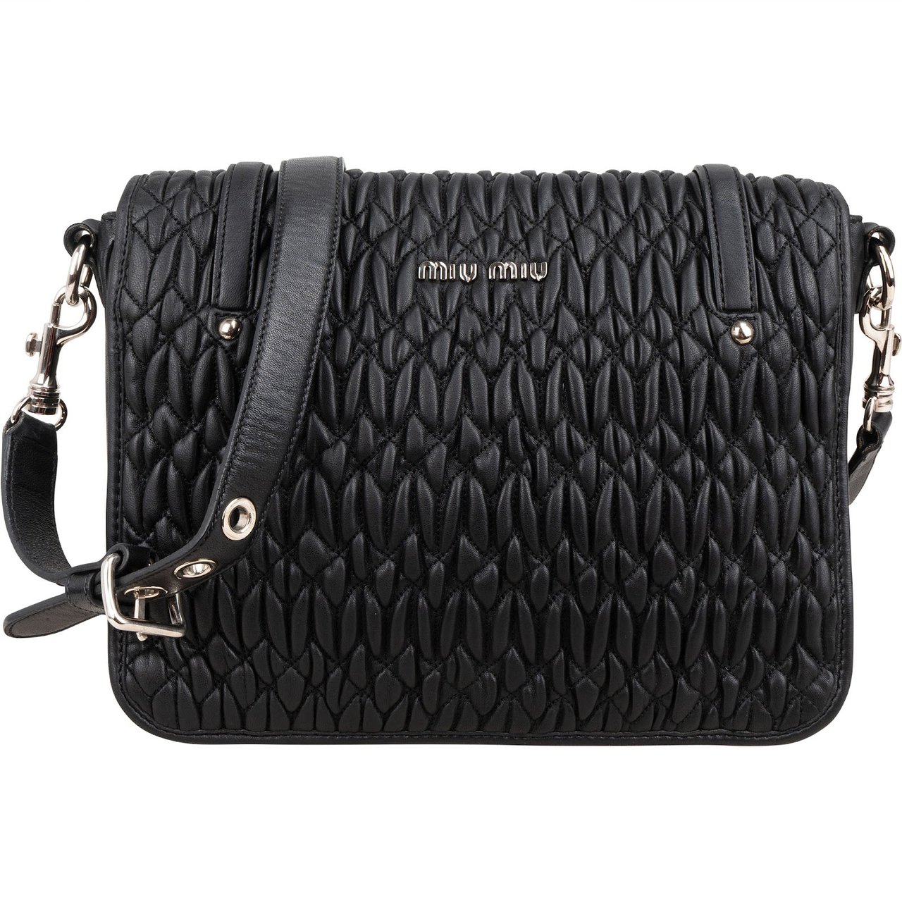 Miu Miu Matelassé Nappa Leather Cuir Turnlock Flap Crossbody Bag Zwart