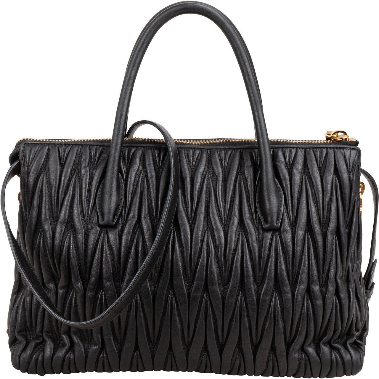 Miu Miu Black Matelassé Nappa Leather Handbag Zwart