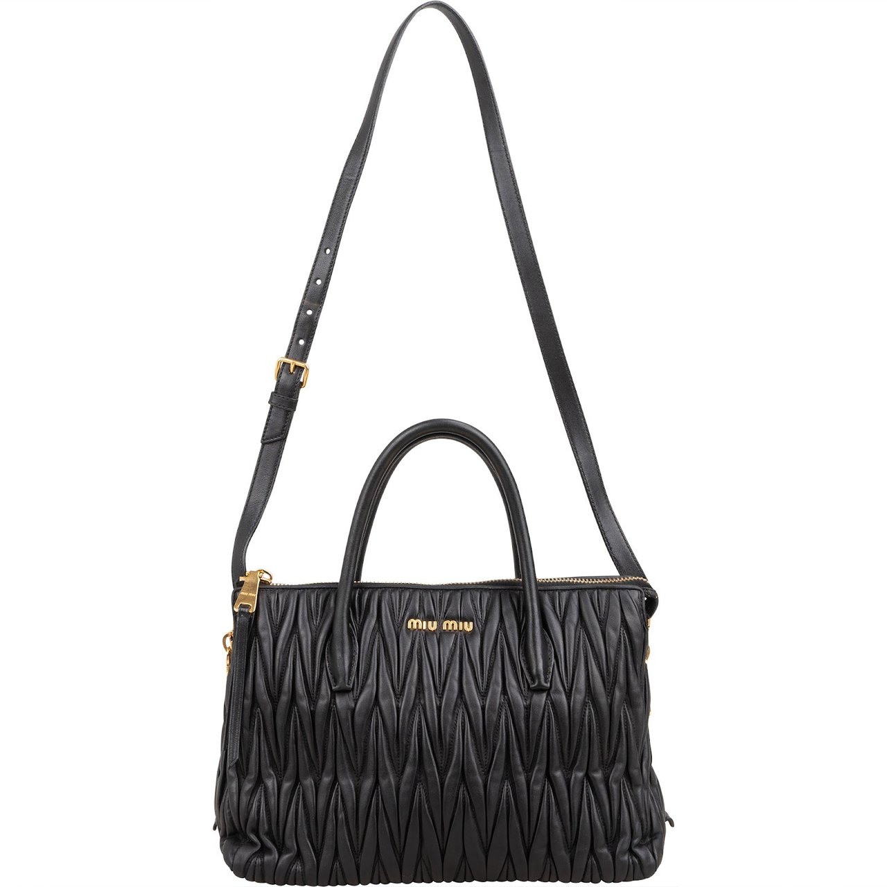 Miu Miu Black Matelassé Nappa Leather Handbag Zwart