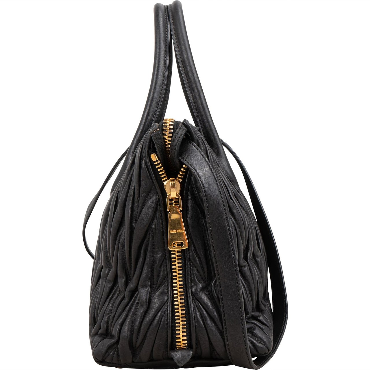 Miu Miu Black Matelassé Nappa Leather Handbag Zwart