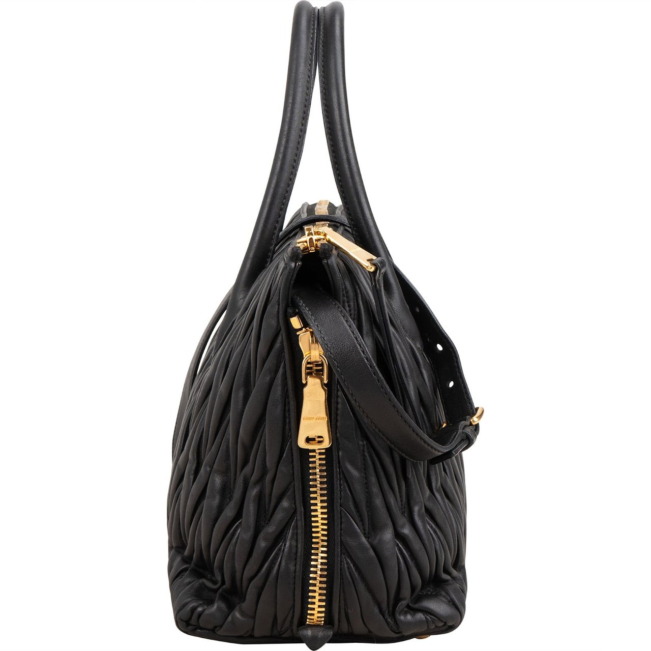 Miu Miu Black Matelassé Nappa Leather Handbag Zwart