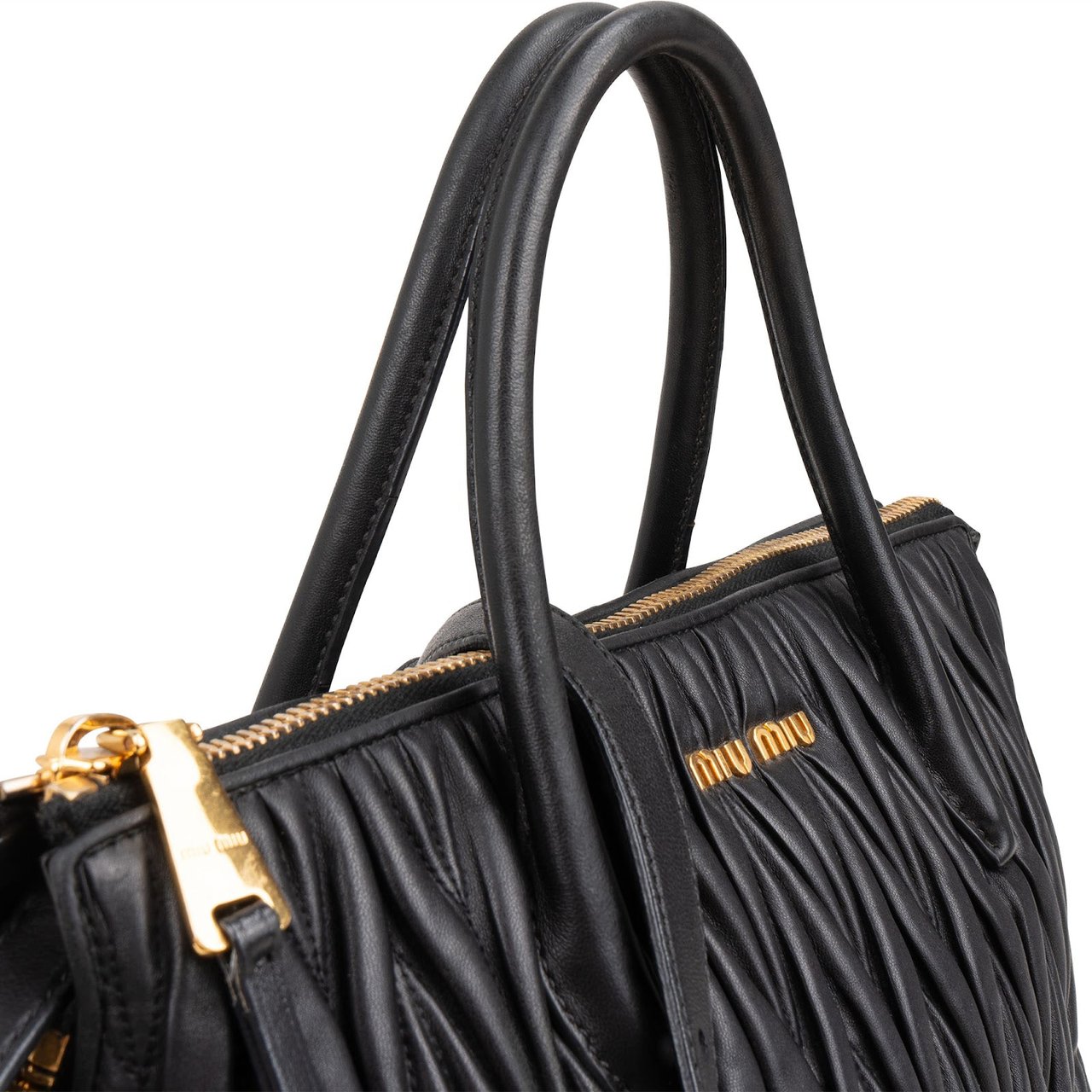 Miu Miu Black Matelassé Nappa Leather Handbag Zwart