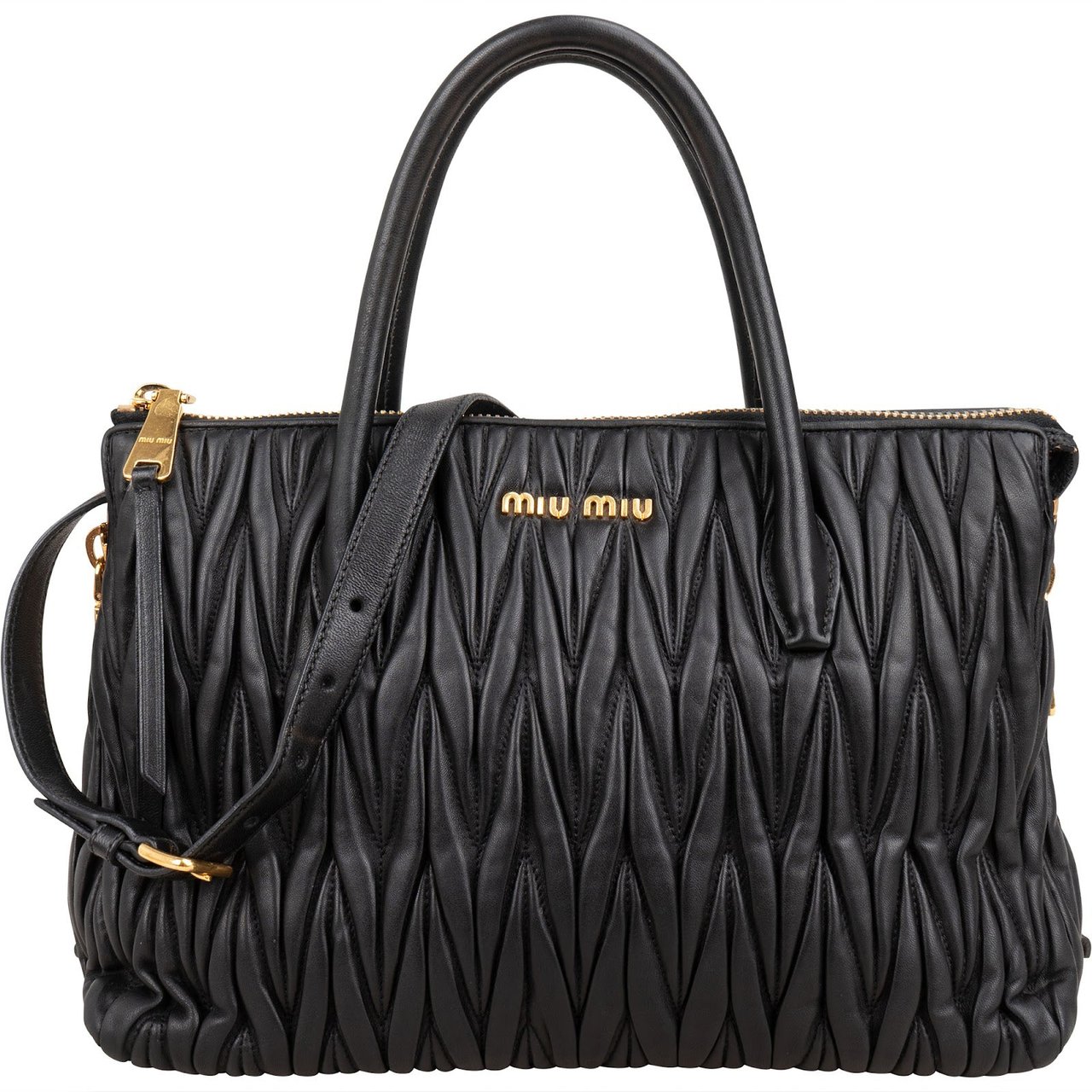 Miu Miu Black Matelassé Nappa Leather Handbag Zwart