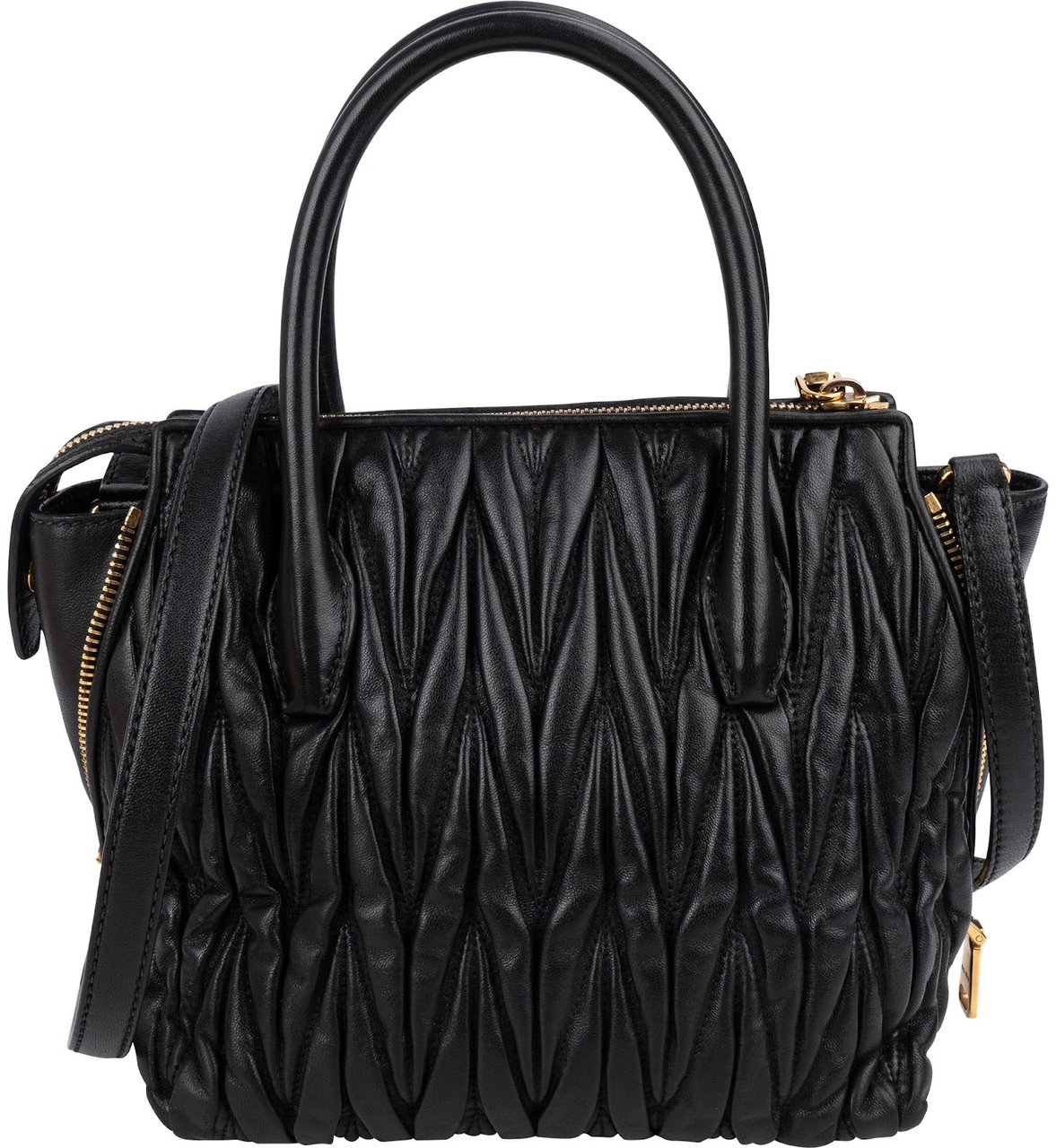 Miu Miu Black Matelassé Nappa Leather Handbag Zwart