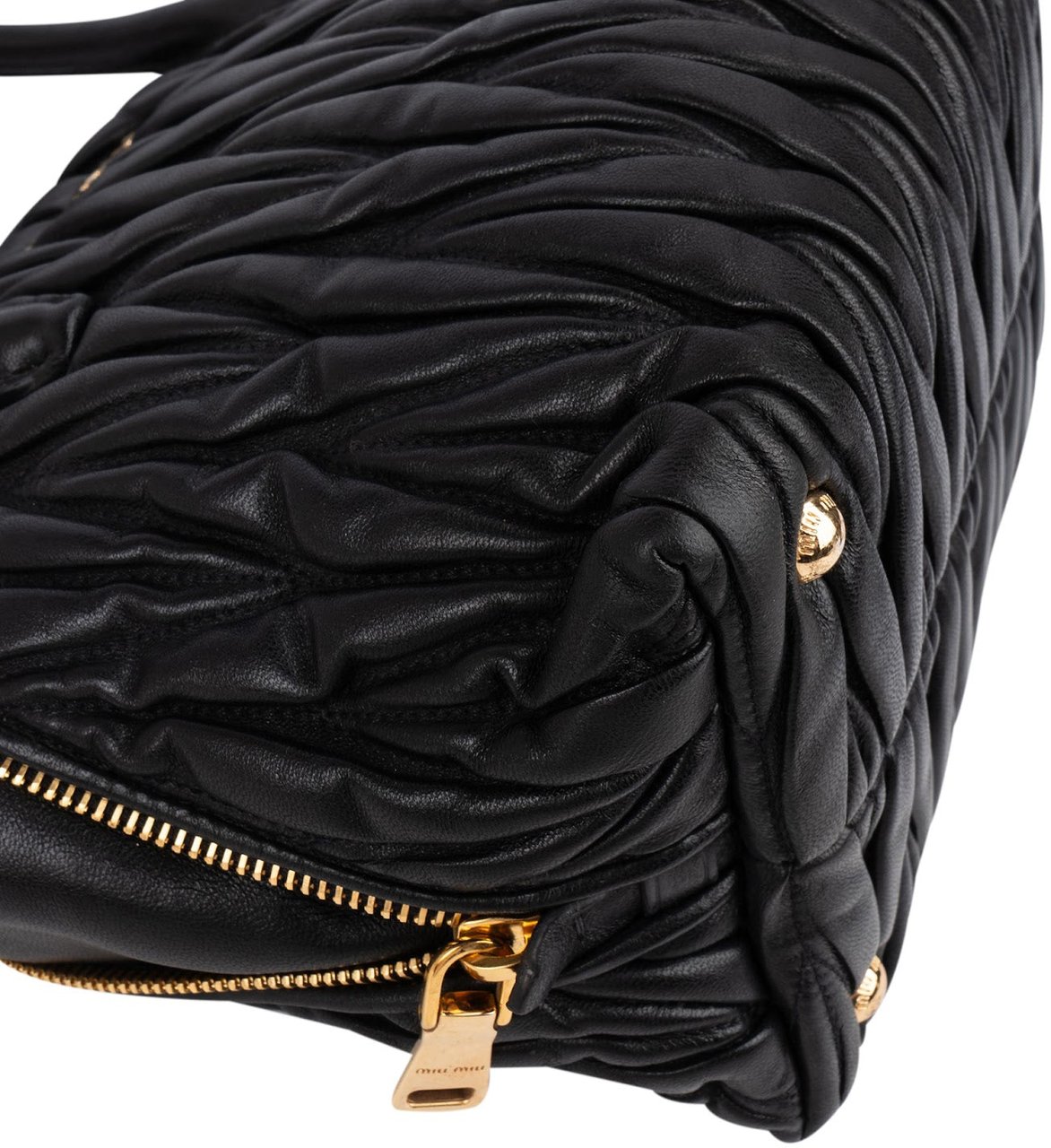 Miu Miu Black Matelassé Nappa Leather Handbag Zwart