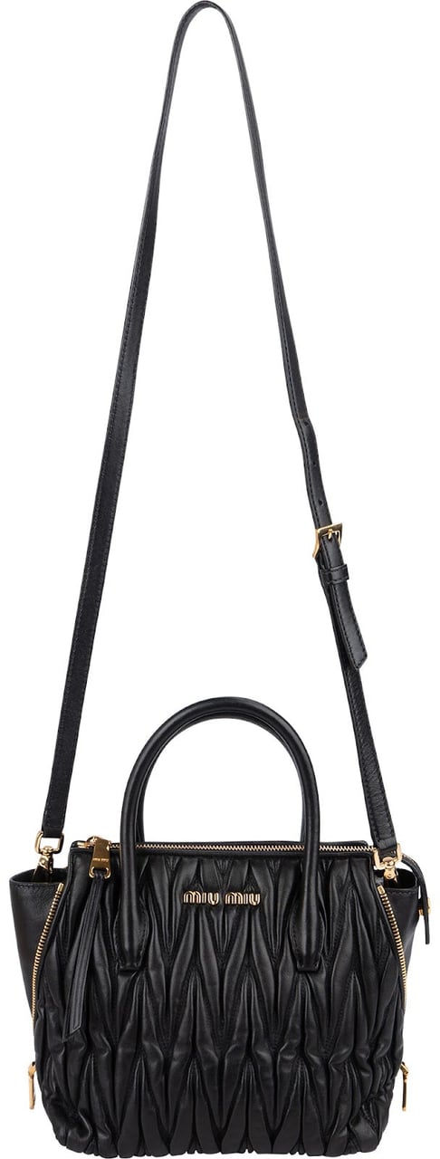 Miu Miu Black Matelassé Nappa Leather Handbag Zwart