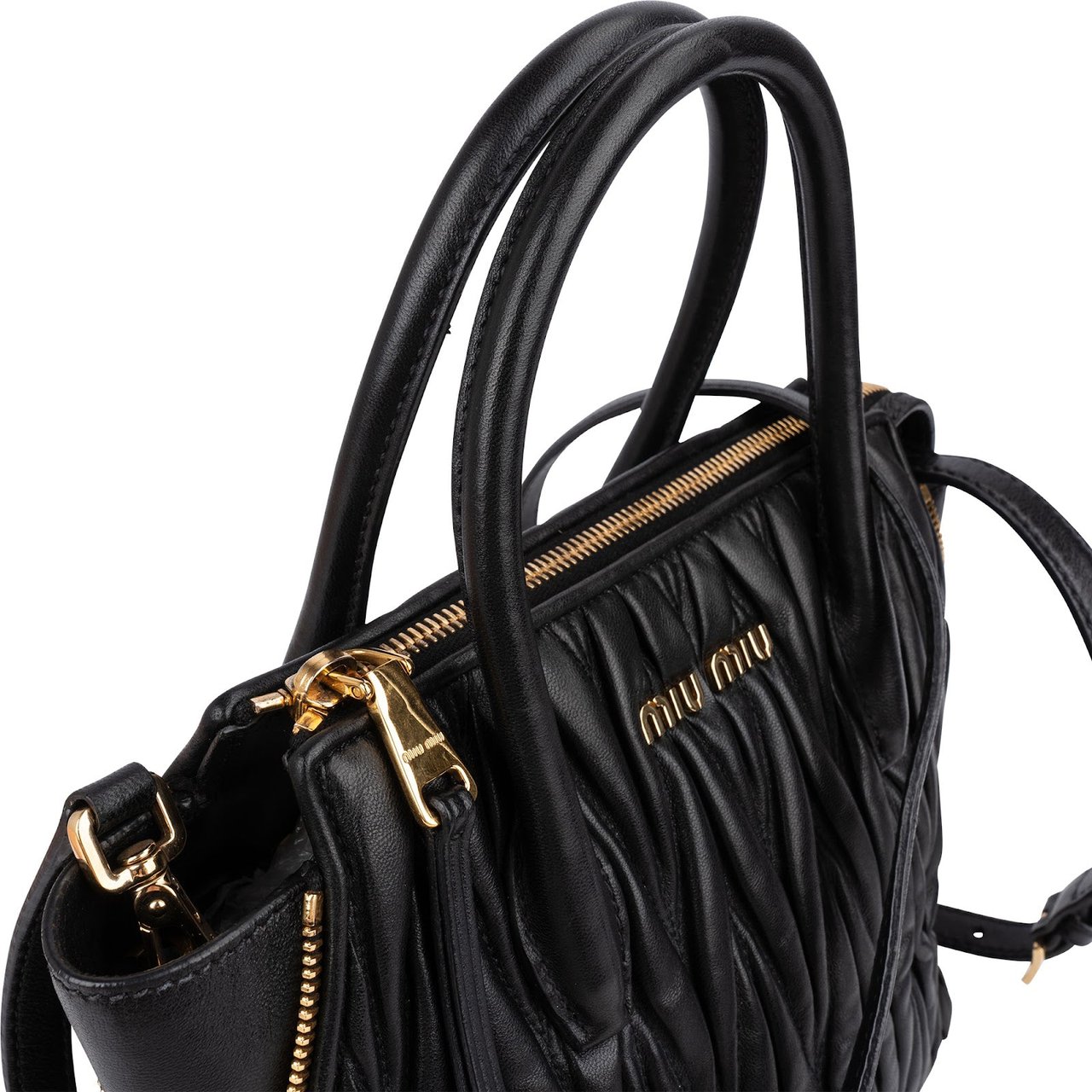 Miu Miu Black Matelassé Nappa Leather Handbag Zwart