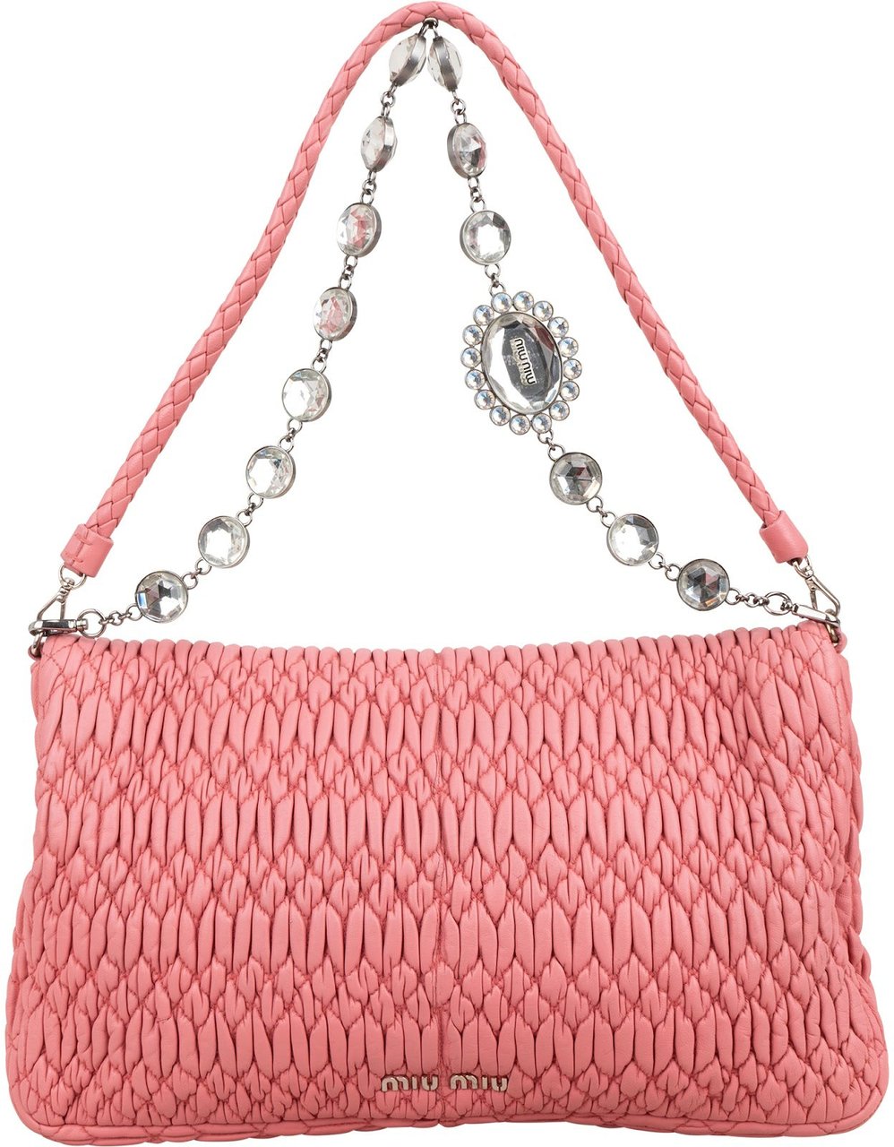Miu Miu Matelassé Nappa Leather Crystal Flap Shoulder Bag Rood