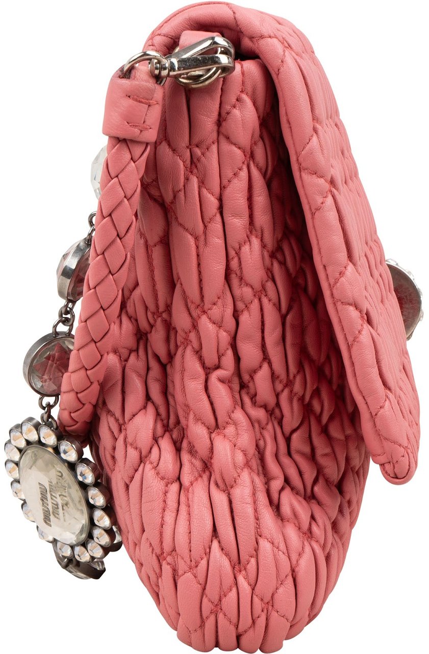Miu Miu Matelassé Nappa Leather Crystal Flap Shoulder Bag Rood