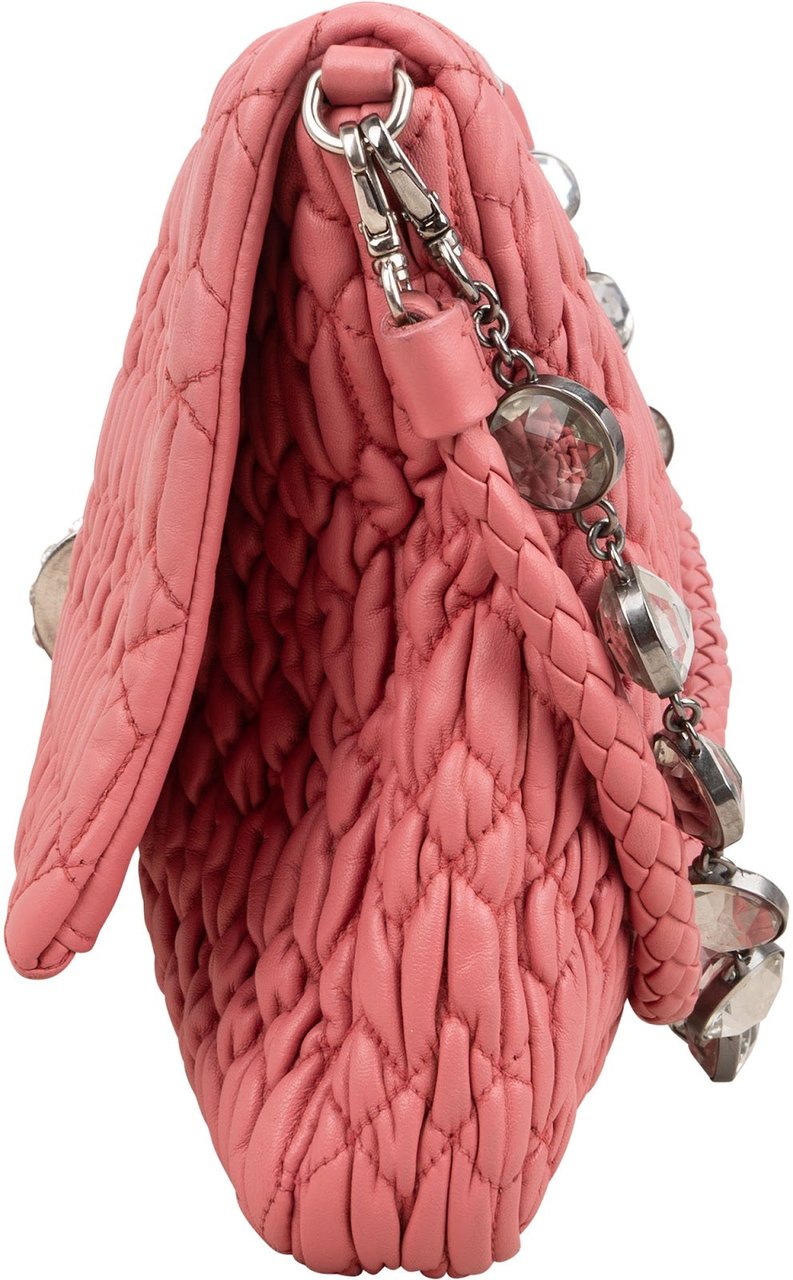 Miu Miu Matelassé Nappa Leather Crystal Flap Shoulder Bag Rood