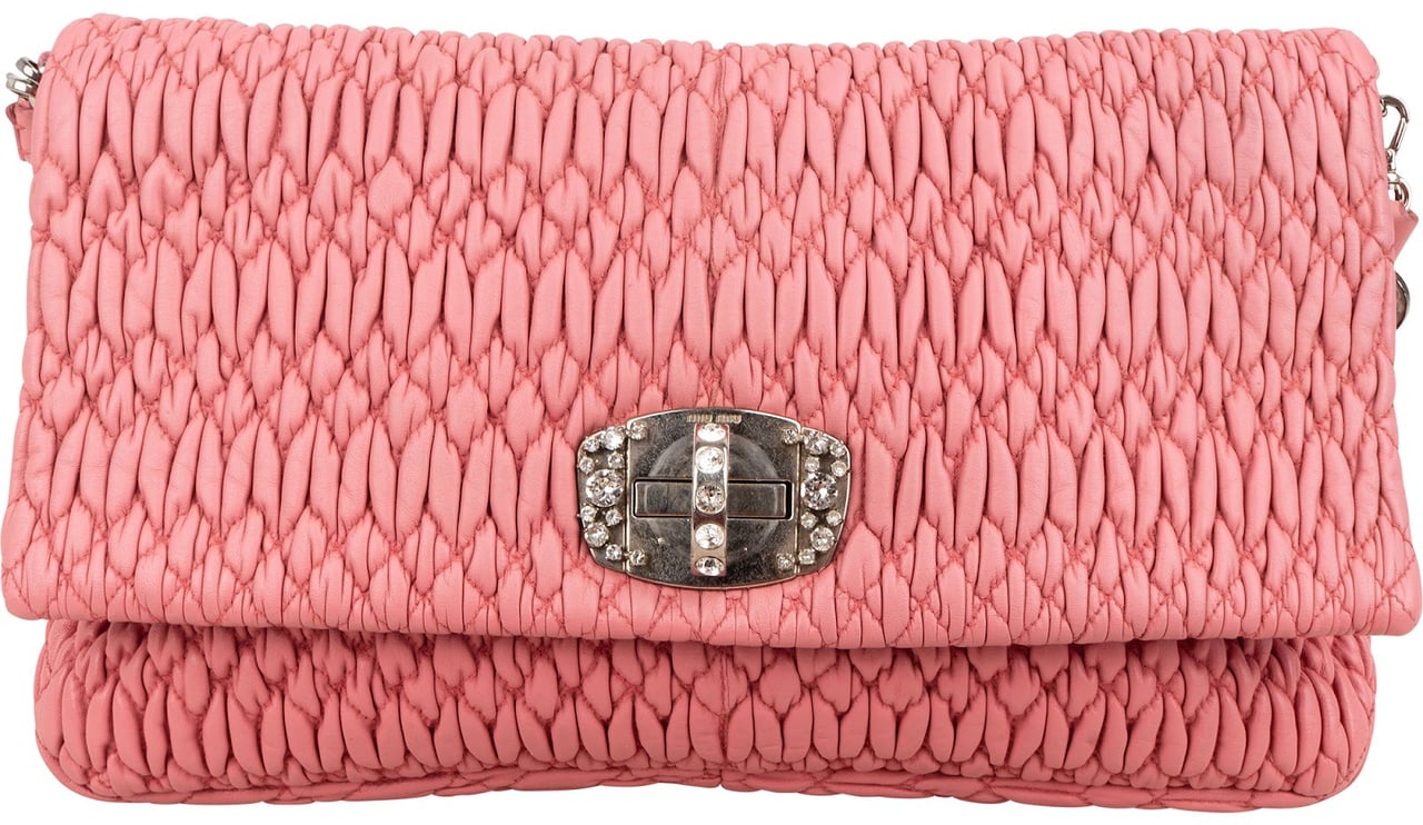Miu Miu Matelassé Nappa Leather Crystal Flap Shoulder Bag Rood