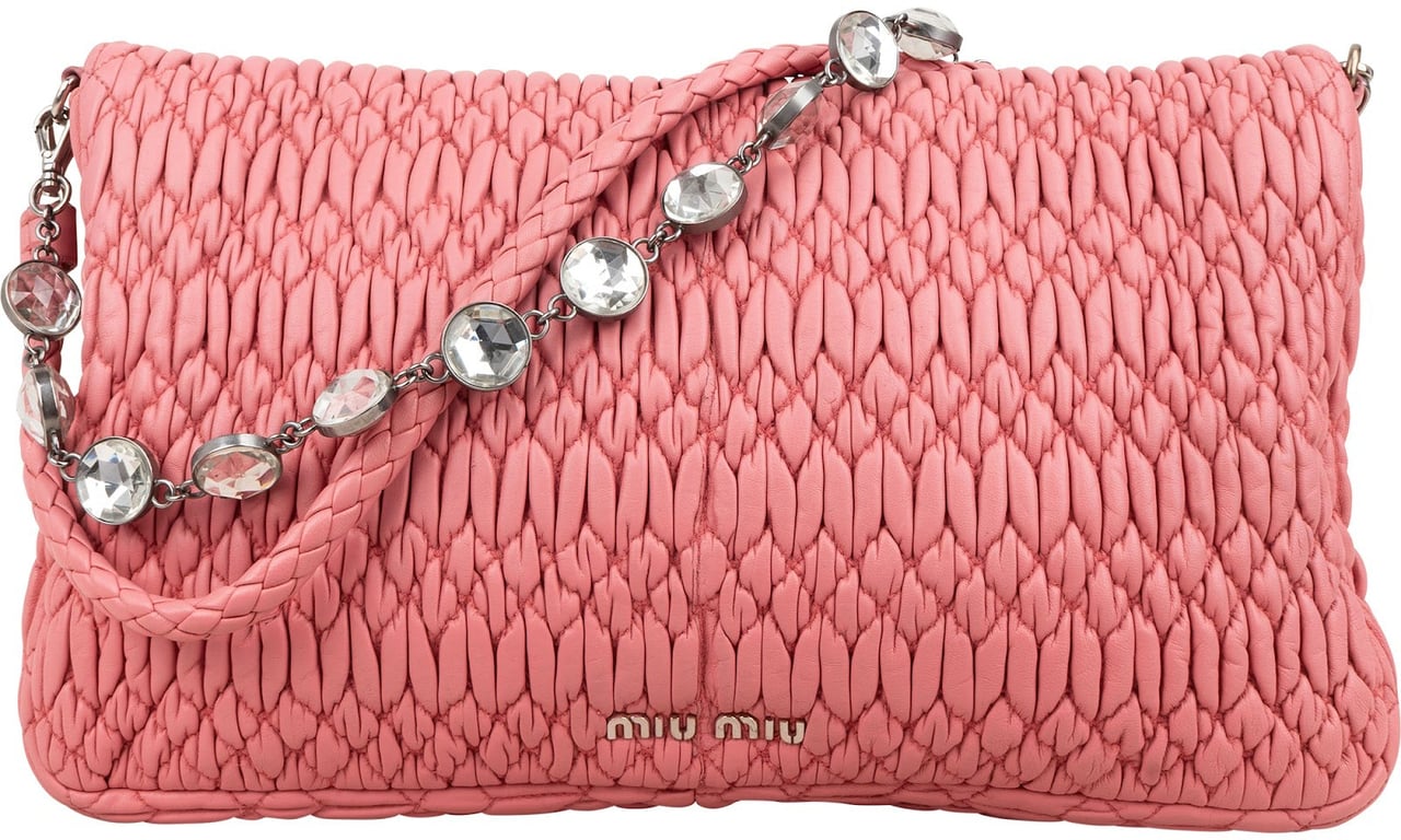 Miu Miu Matelassé Nappa Leather Crystal Flap Shoulder Bag Rood