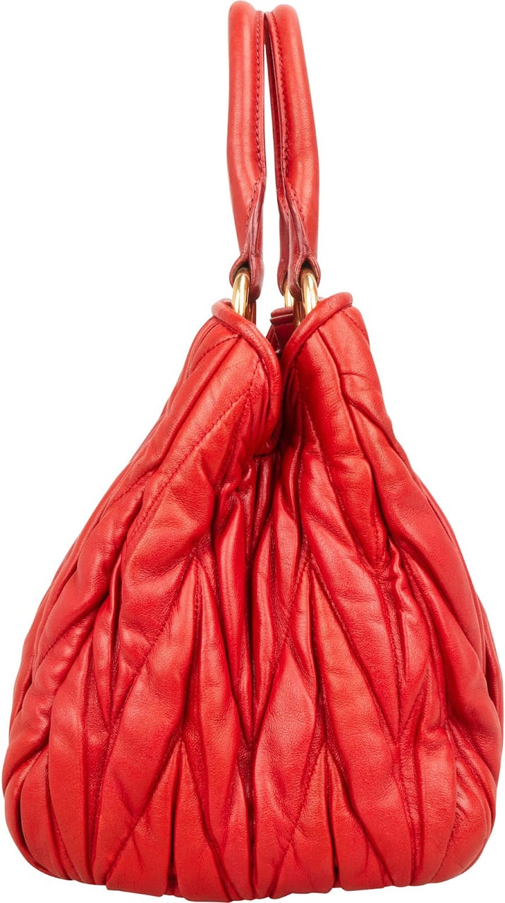 Miu Miu Matelassé Nappa Leather Small Top Handle Handbag Rood